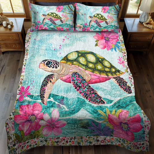 Sea Breeze Turtle 3-Piece Quilted Bedding Set NCU0DK2068