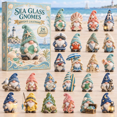 CHRISTMAS KICKOFF 40% OFF - Sea Glass Gnomes Advent Calendar 2026 - 24-Day Festive Countdown, Acrylic Charms Blind Box - Gift For Family and Friends AC0TD053