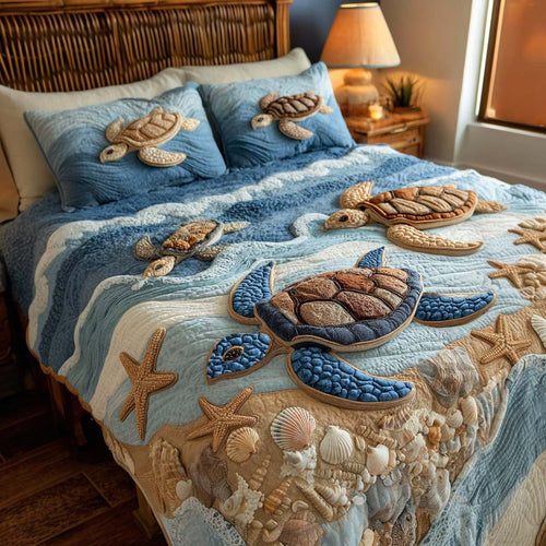 Sea Serenity Shells 3-Piece Quilted Bedding Set NCU0NNL190