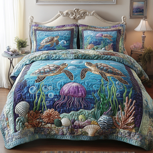 Sea Stroll 3-Piece Quilted Bedding Set NCU0PVL302