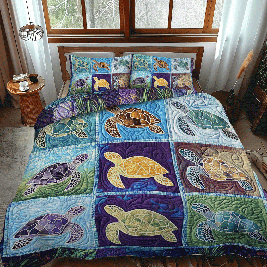 Sea Turtle Sanctuary 3-Piece Quilted Bedding Set NCU0TL1479