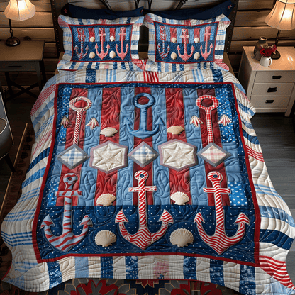 Seafarer Anchors 3-Piece Quilted Bedding Set NCU0TH1219