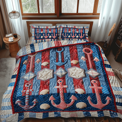 Seafarer Anchors 3-Piece Quilted Bedding Set NCU0TH1219