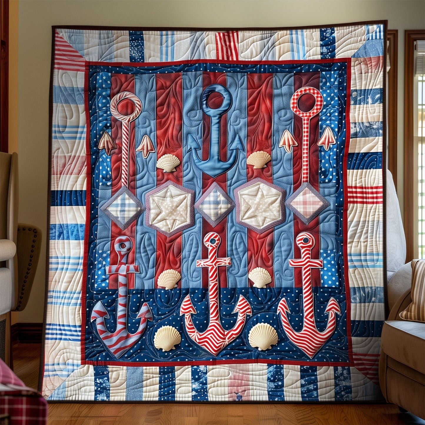 Seafarer Anchors Quilted Blanket NCU0TH1316