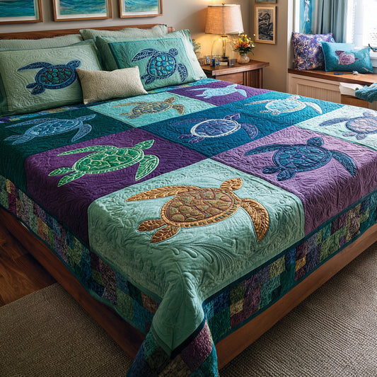 Seafoam Turtle Blocks Quilted Blanket NCU0LDH788