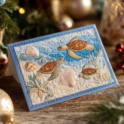 Seafoam Turtle Quilted Fabric Postcard NCU0PTT2415