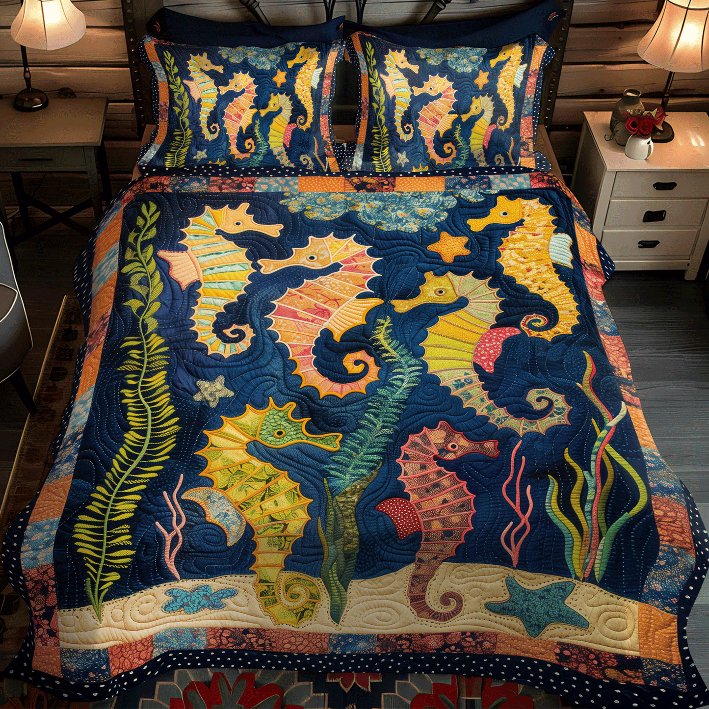 Seahorse Paradise 3-Piece Quilted Bedding Set NCU0TH1261