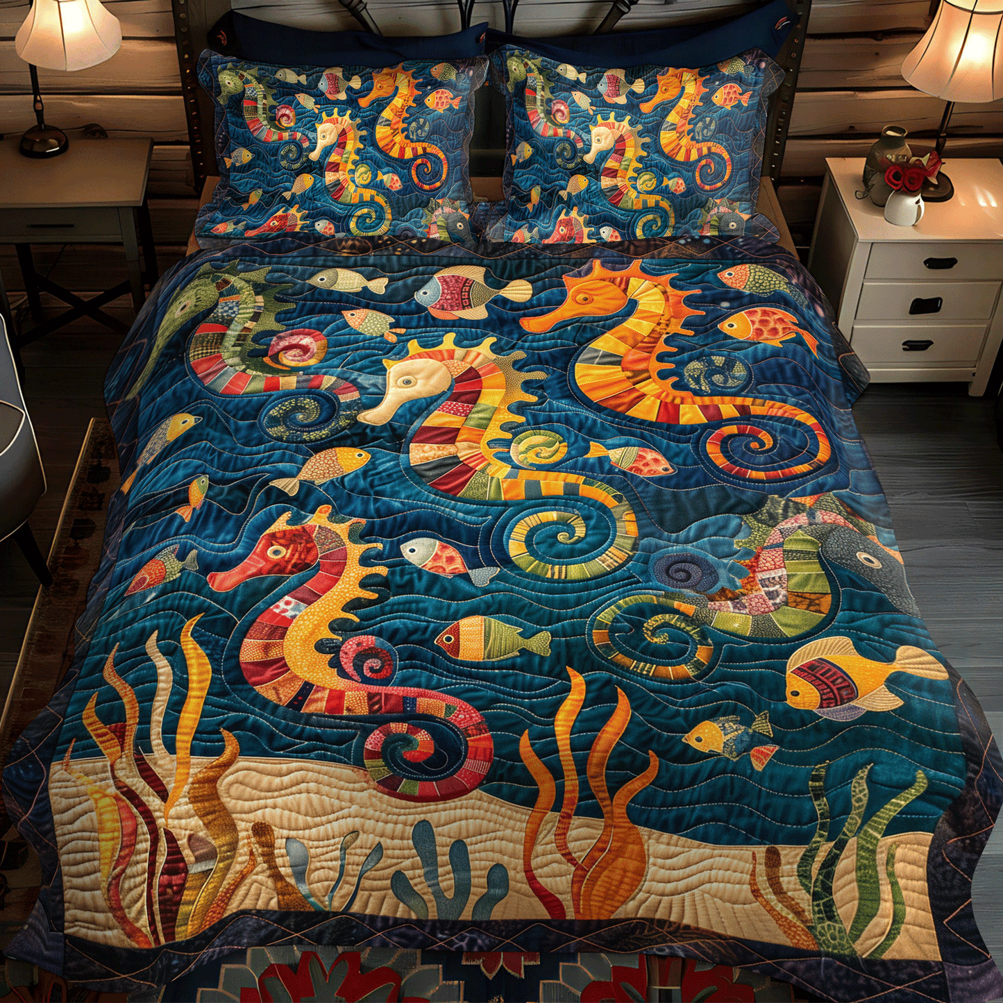 Seahorse Splash 3-Piece Quilted Bedding Set NCU0TH1260