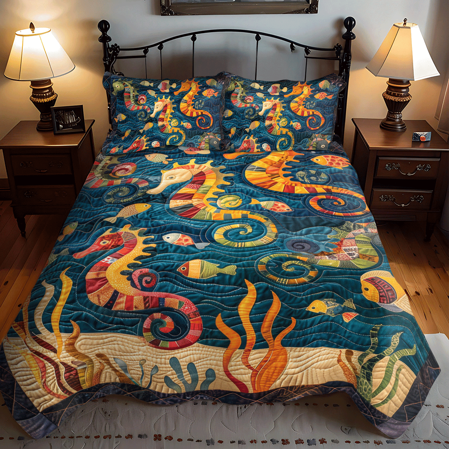 Seahorse Splash 3-Piece Quilted Bedding Set NCU0TH1260