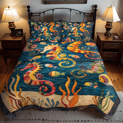Seahorse Splash 3-Piece Quilted Bedding Set NCU0TH1260