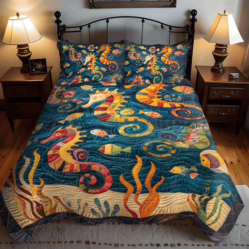 Seahorse Splash 3-Piece Quilted Bedding Set NCU0TH1260