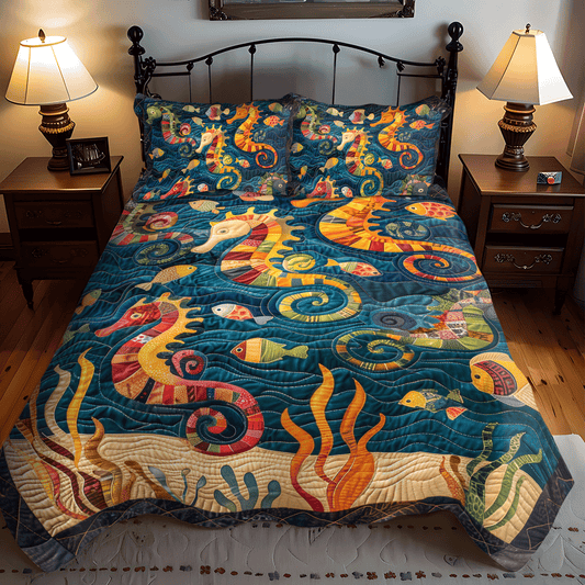 Seahorse Splash 3-Piece Quilted Bedding Set NCU0TH1260