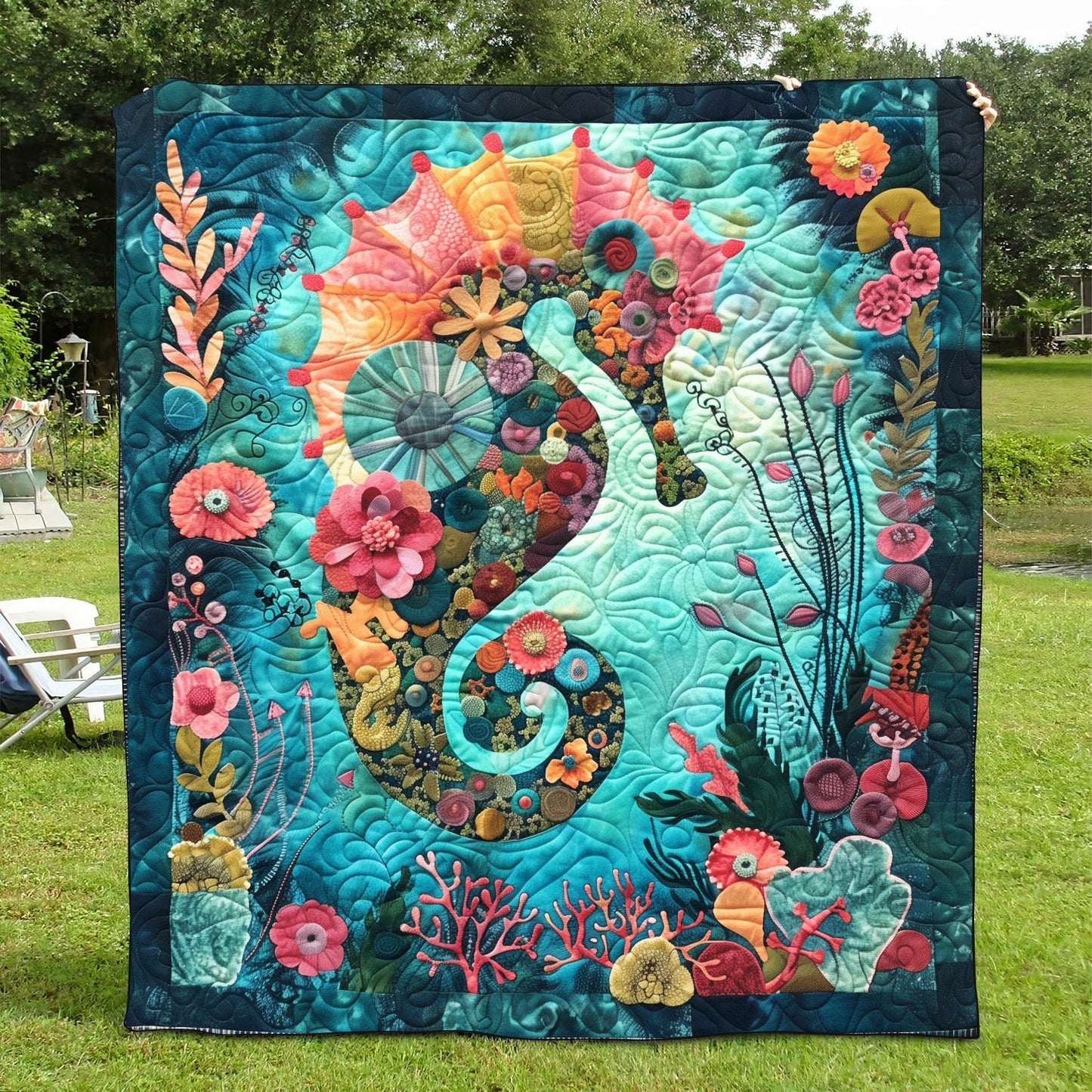 Seahorse in Bloom Quilted Blanket NCU0TH1255