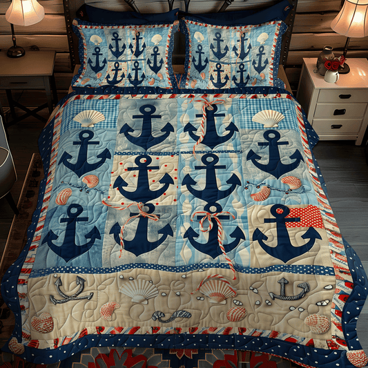 Seaside Anchors 3-Piece Quilted Bedding Set NCU0TH1223