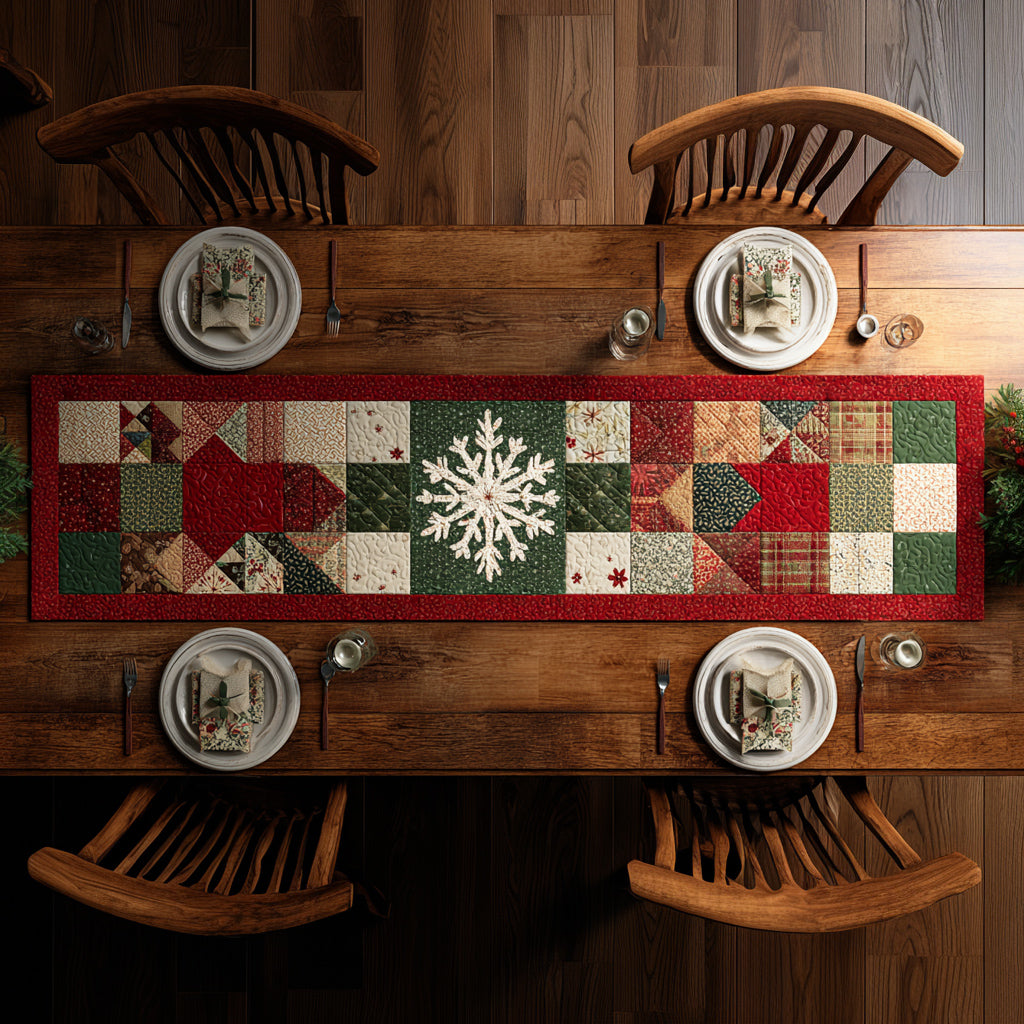 Seasonal Snowflake Star Quilted Table Runner NCU0HNH747