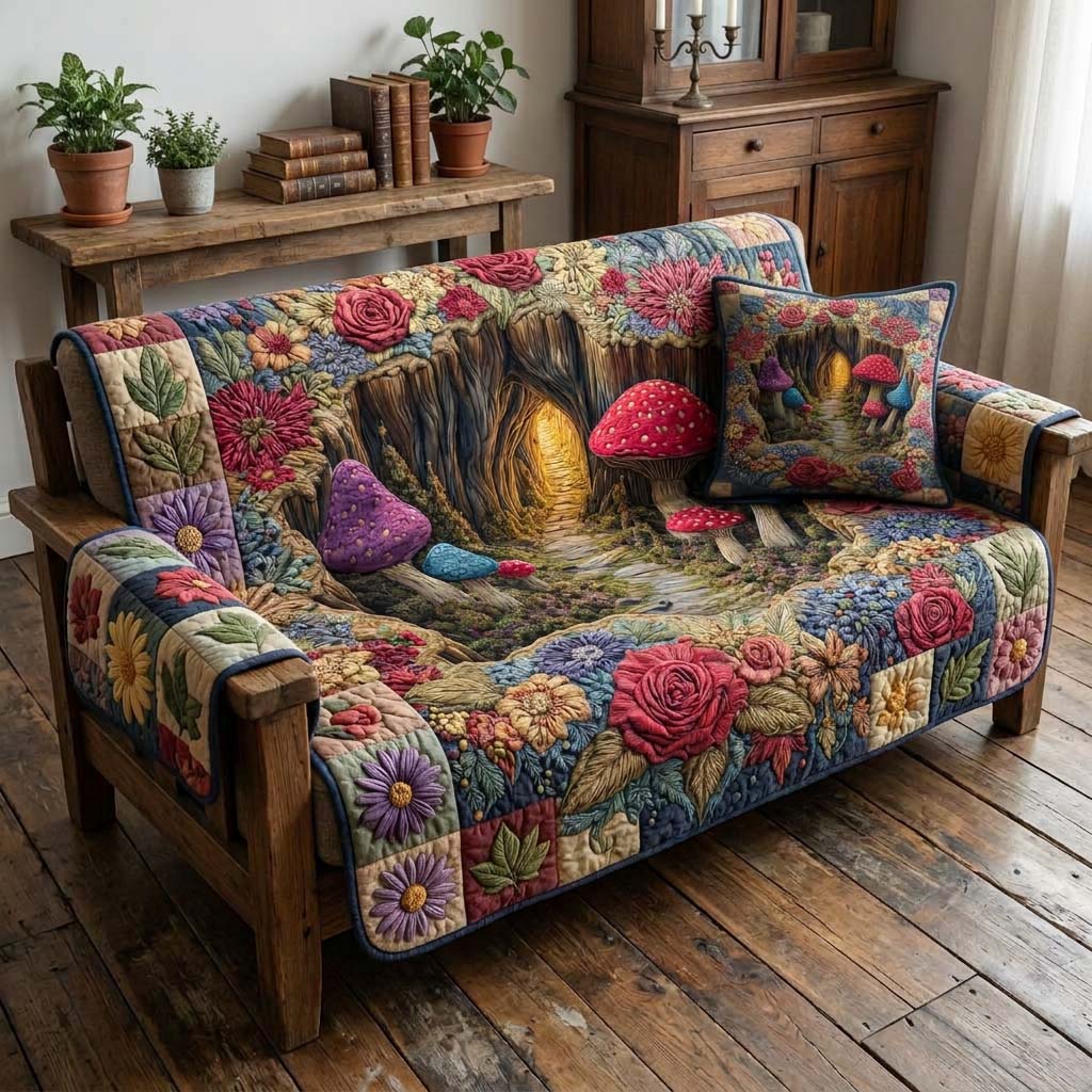 Secret Mushroom Path Quilted Sofa Cover NCU0DQQ0692
