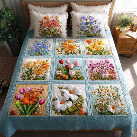 Serene Bouquet 3-Piece Quited Bedding Set NCU0NNT867