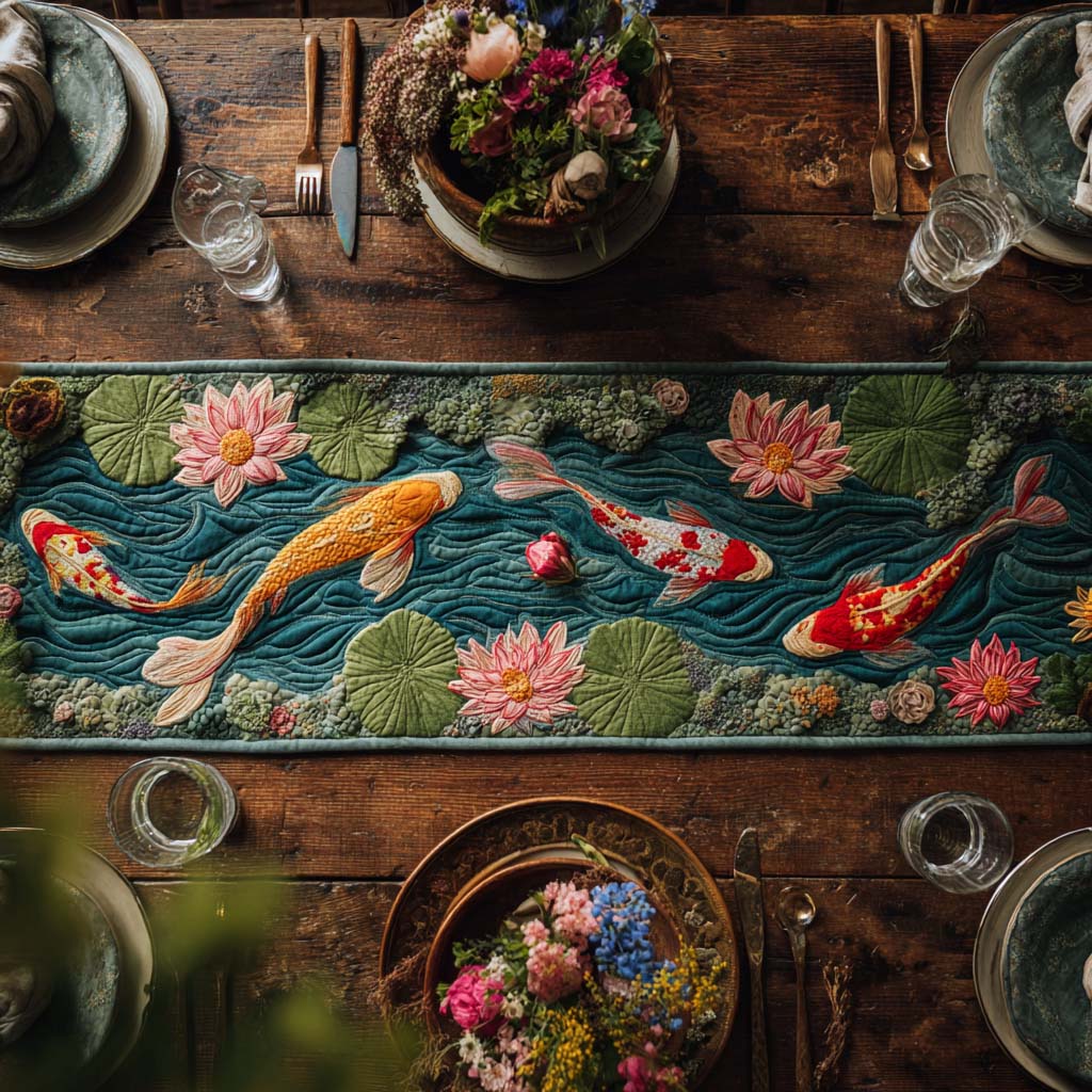 Serene Koi Pond Quilted Table Runner NCU0HNH994