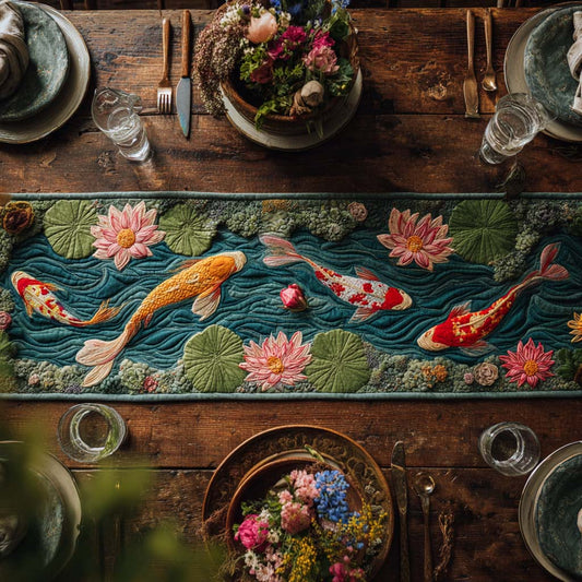 Serene Koi Pond Quilted Table Runner NCU0HNH994