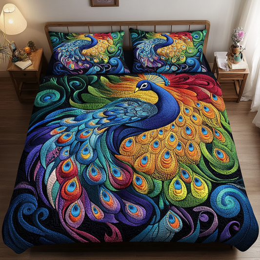 Serene Peacock Haven 3-Piece Quilted Bedding Set NCU0PVL085