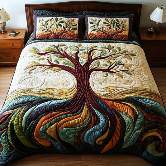 Serenity Tree 3-Piece Quilted Bedding Set NCU0NVH385