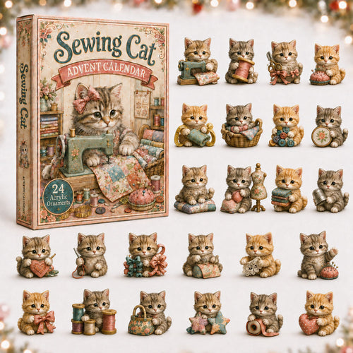 CHRISTMAS KICKOFF 40% OFF - Sewing Cat Advent Calendar 2026 - 24-Day Festive Countdown, Acrylic Charms Blind Box - Gift For Cat Lovers