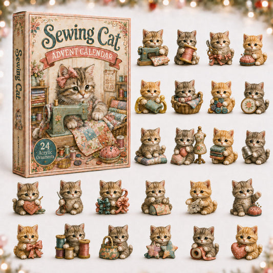 CHRISTMAS KICKOFF 40% OFF - Sewing Cat Advent Calendar 2026 - 24-Day Festive Countdown, Acrylic Charms Blind Box - Gift For Cat Lovers