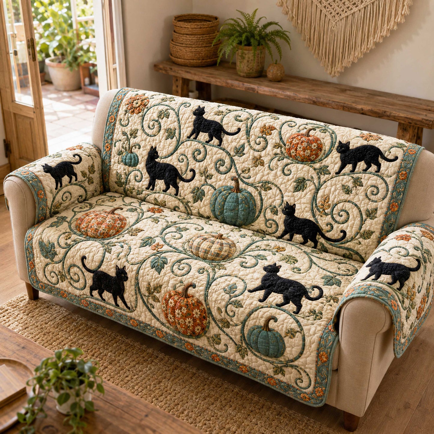 Shadow Cat Quilted Sofa Cover NCU0NTD2130
