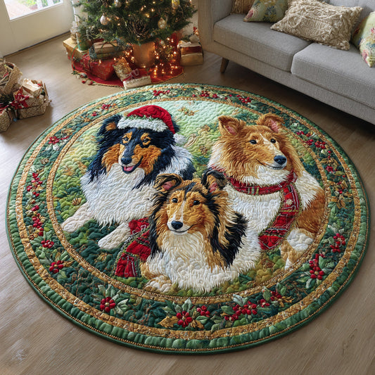 Sheltie Christmas Magic Quilted Round Mat NCU0DV1557