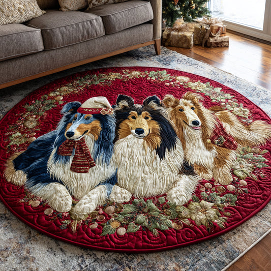 Sheltie Christmas Spirit Quilted Round Mat NCU0DV1550