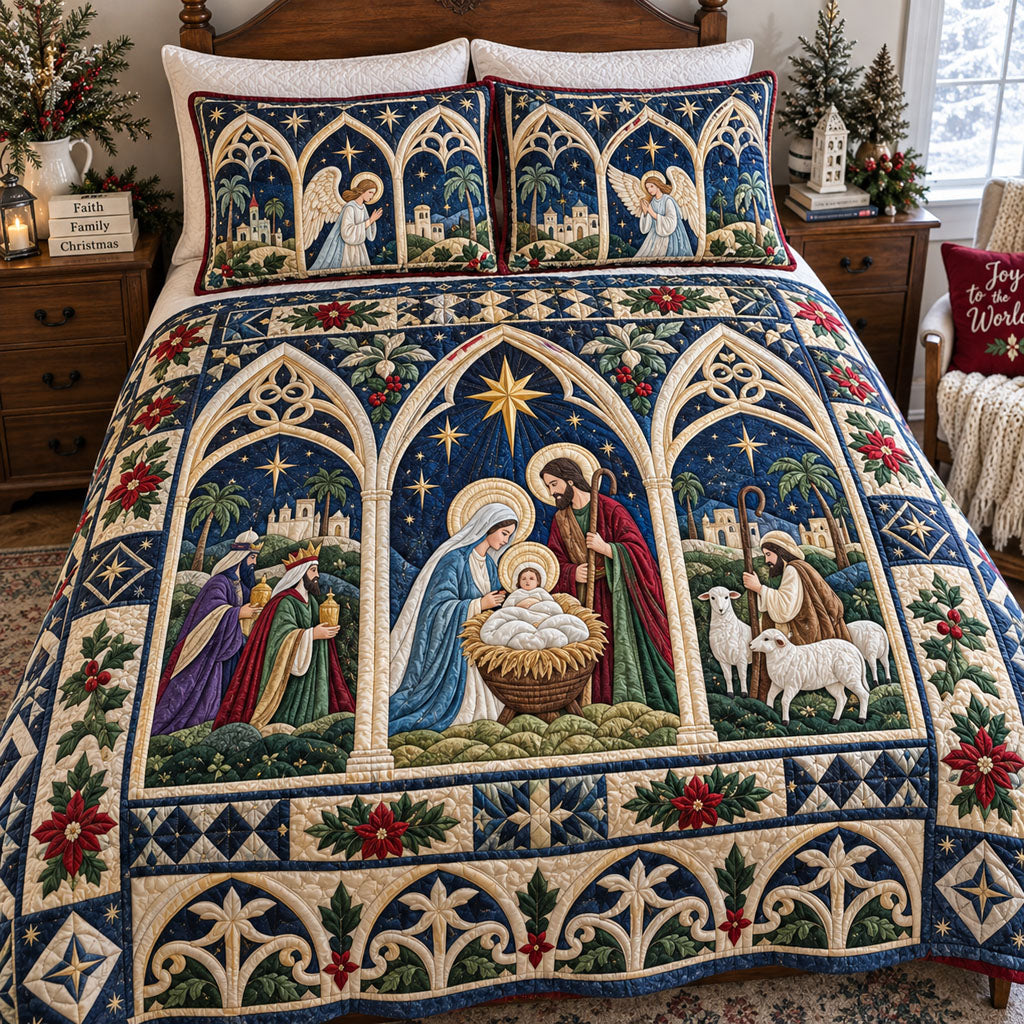 Shepherds at the Manger 3-Piece Quilted Bedding Set NCU0PTT3473
