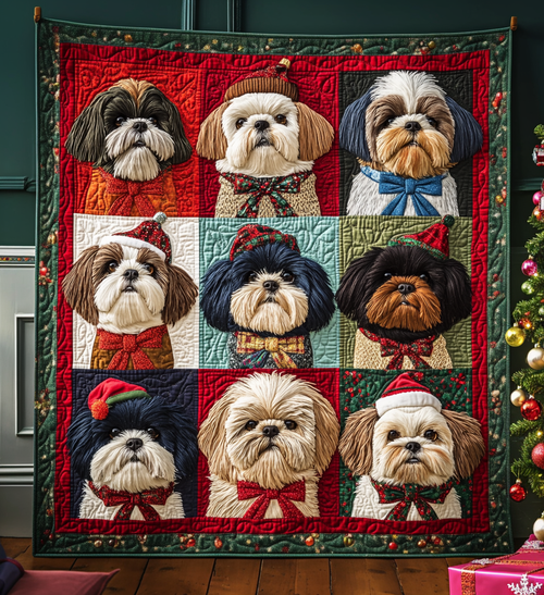 Shih Tzu Christmas Joy Quilted Blanket NCU0DV1866