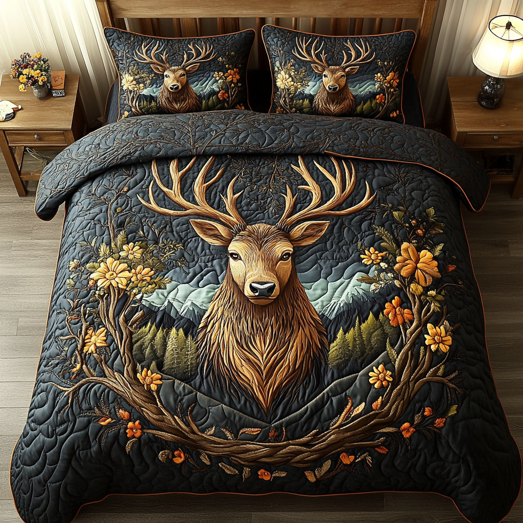 Silent Deer 3-Piece Quilted Bedding Set NCU0PVL065
