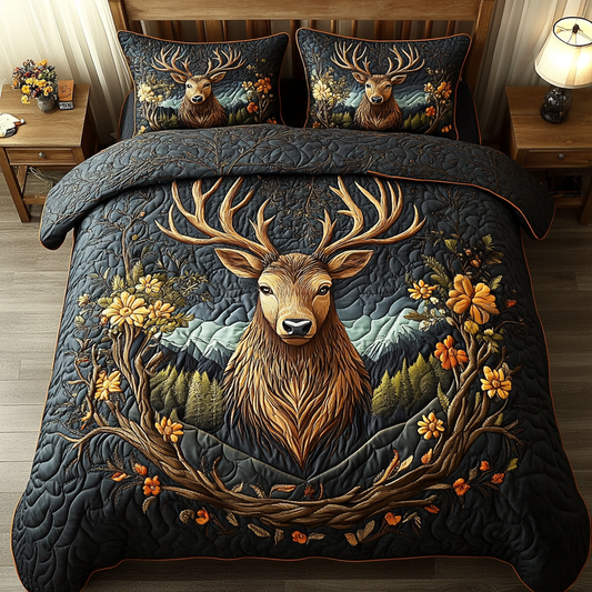 Silent Deer 3-Piece Quilted Bedding Set NCU0PVL065
