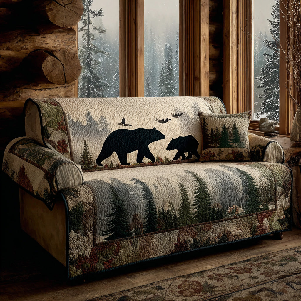 Silent Forest Bears Quilted Sofa Cover NCU0LDH290