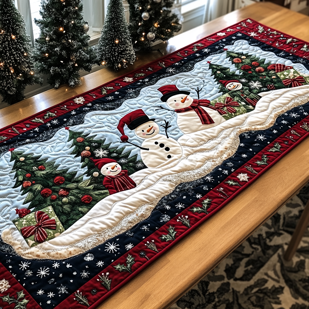 Silent Snow Quilted Table Runner NCU0DDK1342