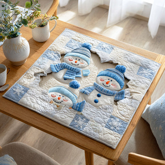 Silent Snowman Blue Quilted Table Topper NCU0NTD482