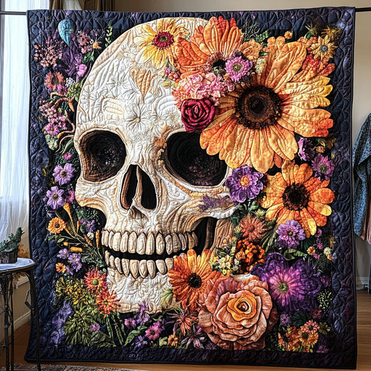 Skeleton Flowers Quilted Blanket NCU0PT1982