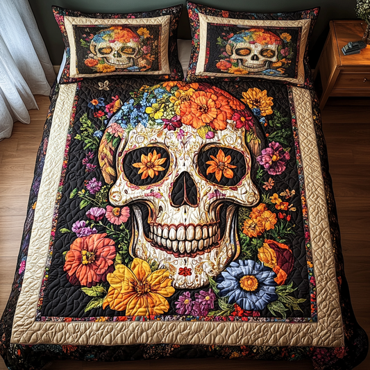 Skull And Blooms 3-Piece Quilted Bedding Set NCU0TL1915