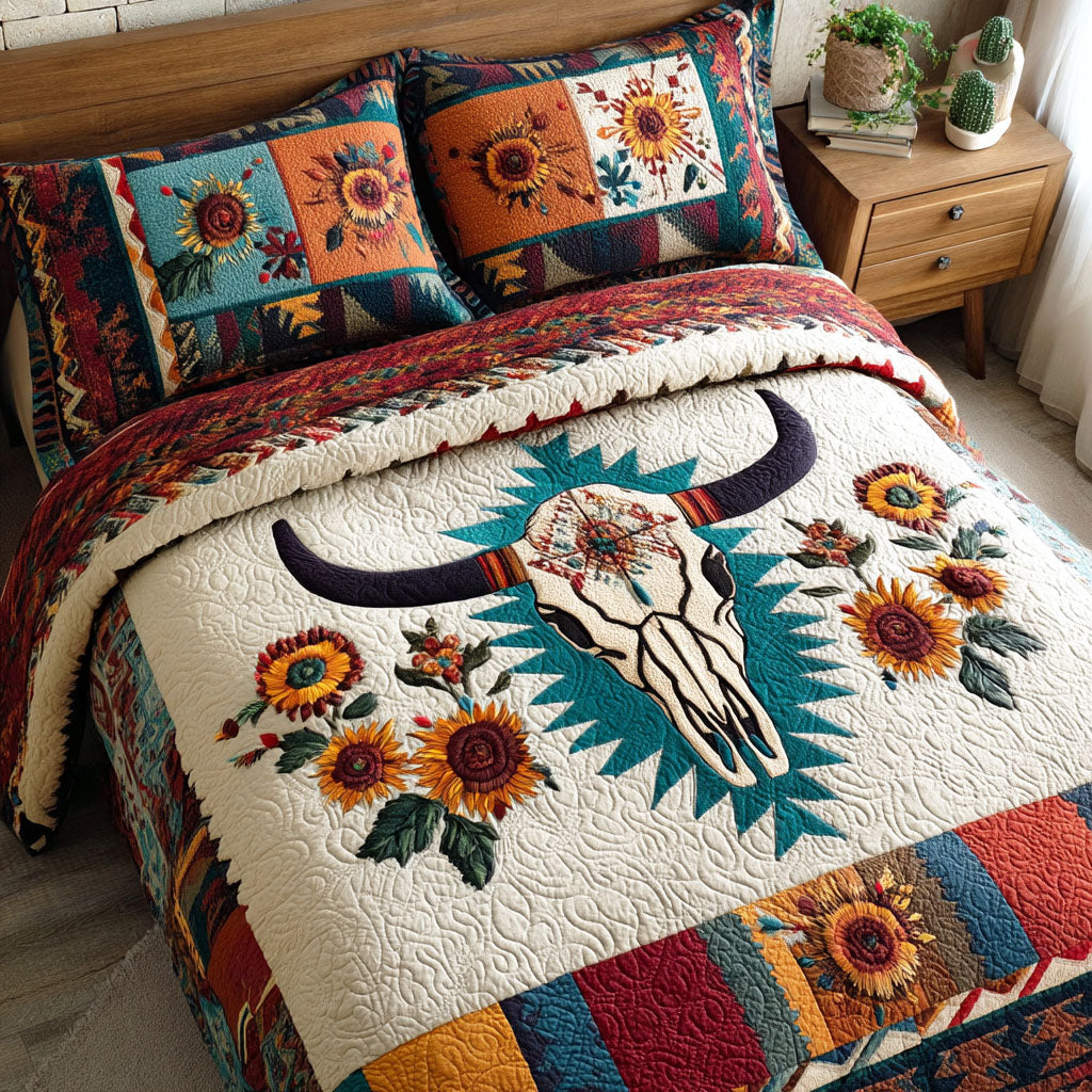 Skull Frontier 3-Piece Quilted Bedding Set NCU0NTD1695