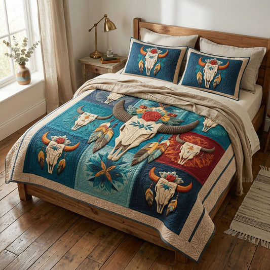 Skull Spirit 3-Piece Quilted Bedding Set NCU0NTD1684