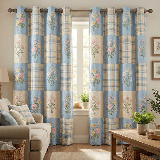 Sky Plaid Quilted Curtains NCU0NTV981