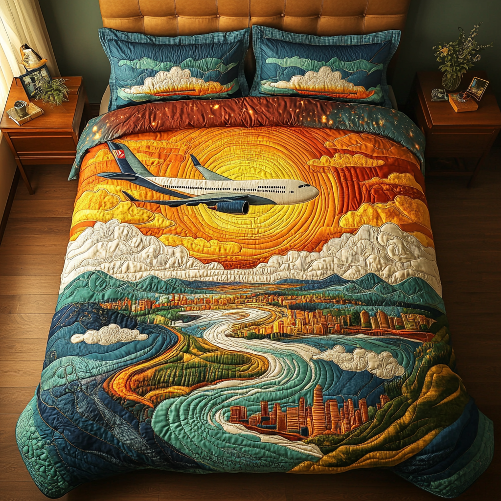 Dream Airplane 3-Piece Quilted Bedding Set NCU0DDK124