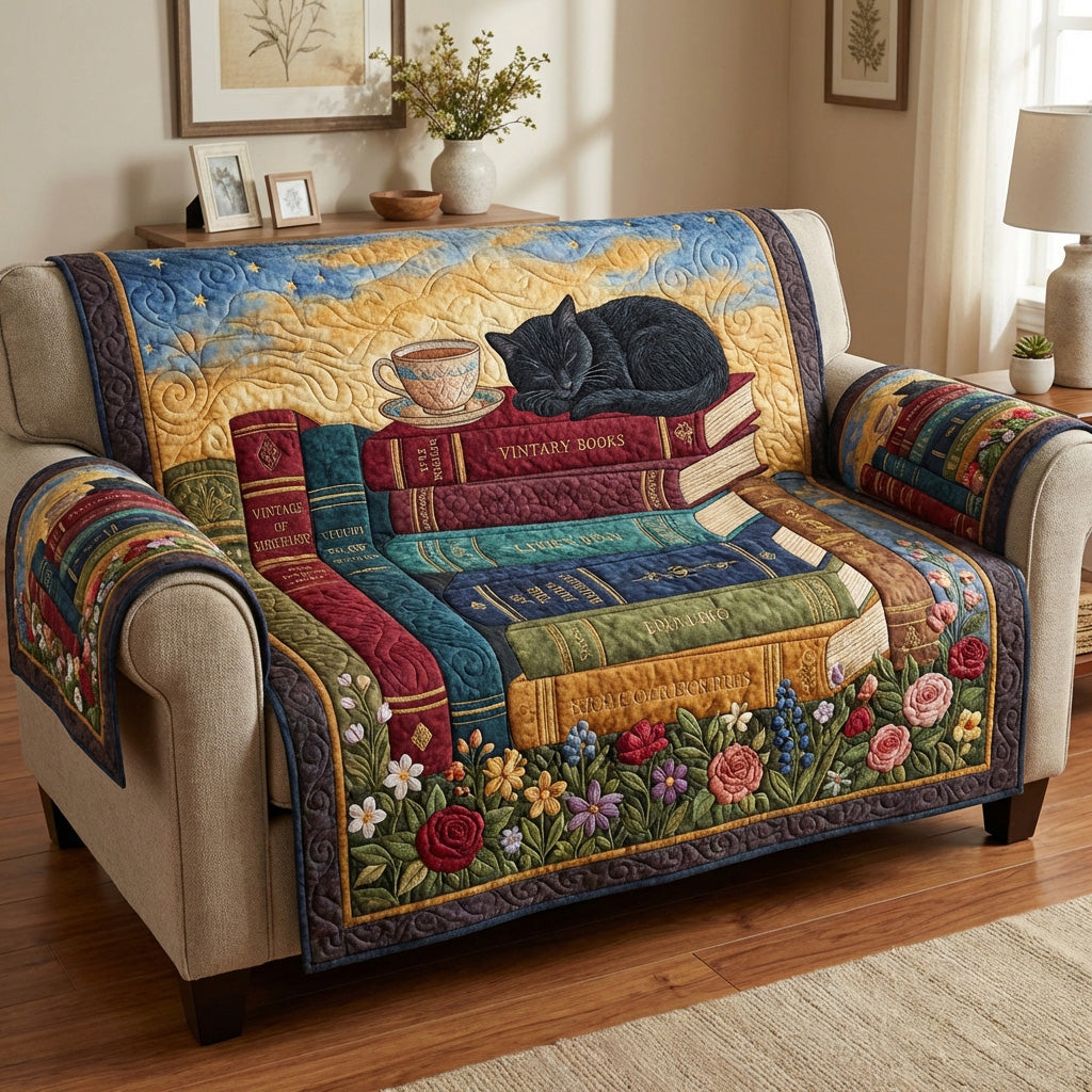 Library Cat Quilted Sofa Cover NCU0QN086