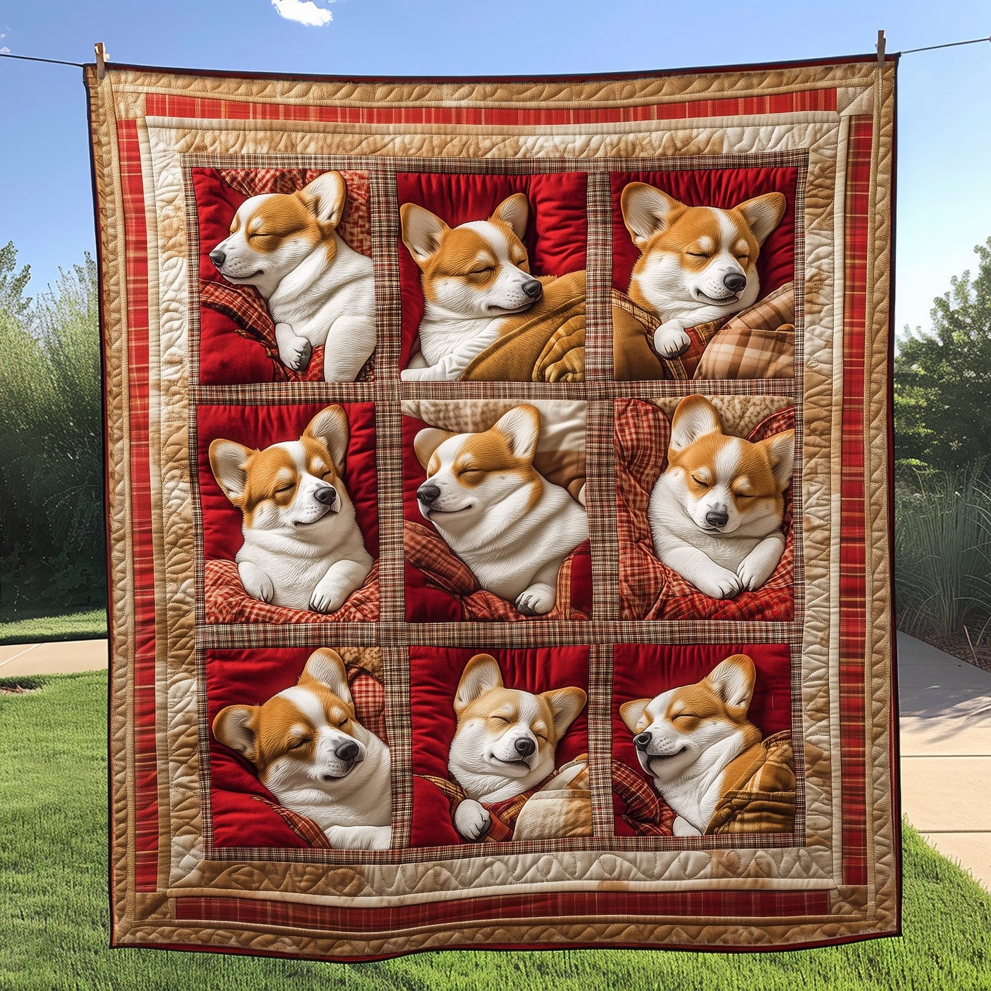 Sleepy Corgis Quilted Blanket NCU0PT921