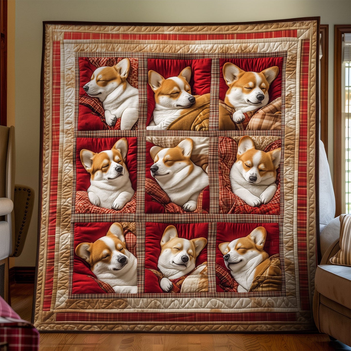 Sleepy Corgis Quilted Blanket NCU0PT921