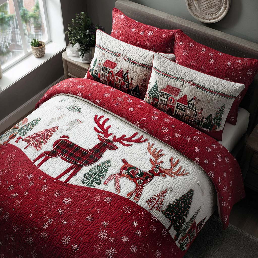 Sleigh Bells Dream 3-Piece Quilted Bedding Set NCU0PTT1559