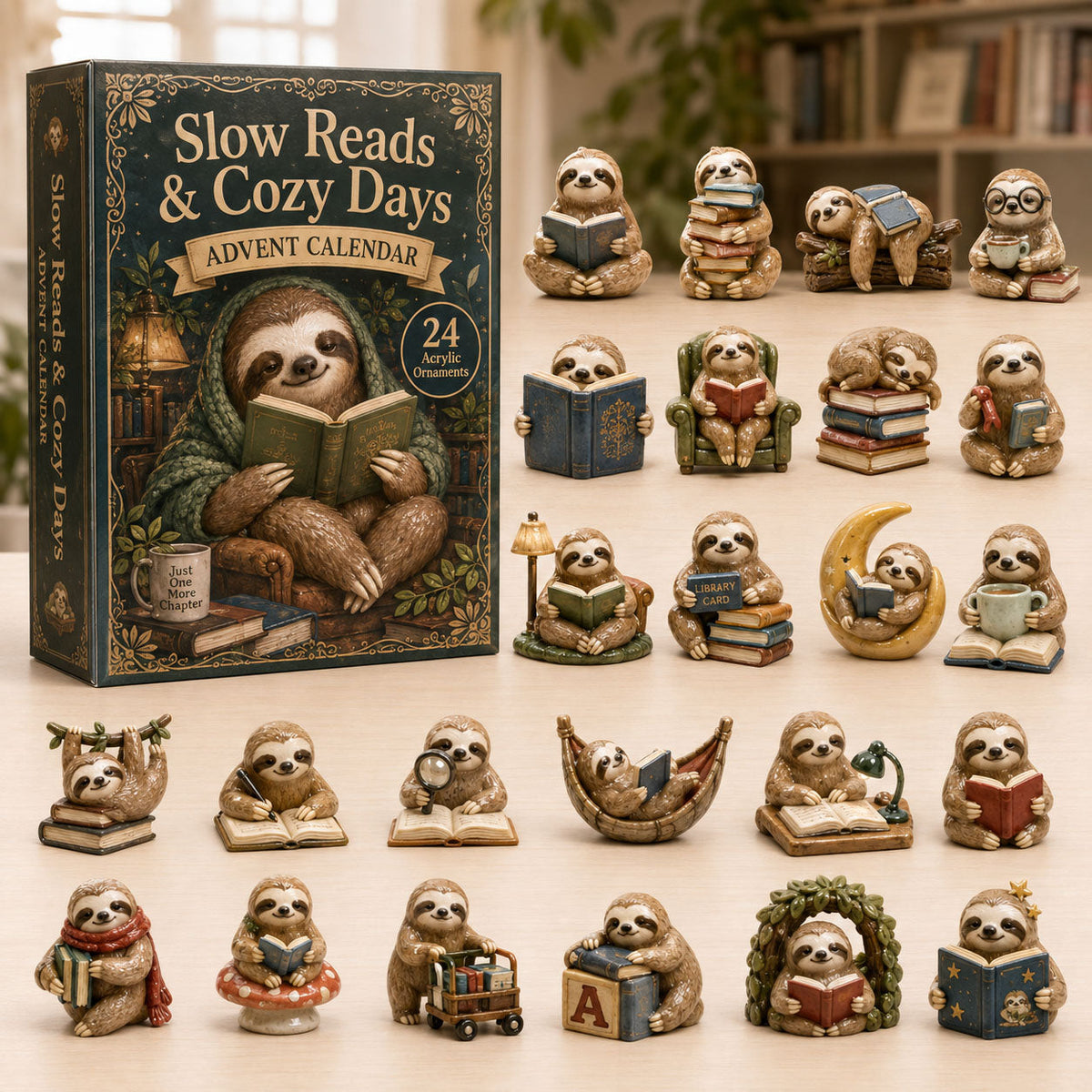 CHRISTMAS KICKOFF 40% OFF - Slow Reads Sloth Advent Calendar 2026 - 24-Day Festive Countdown, Acrylic Charms Blind Box - Gift For Sloth Lovers