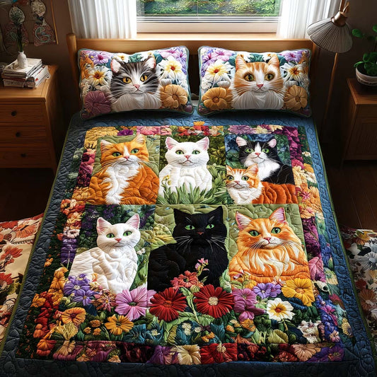 Smiling Cat Charm 3-Piece Quilted Bedding Set NCU0NNT922