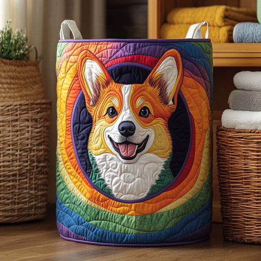 Smiling Corgi Patchwork Quilted Laundry Basket NCU0NXD350